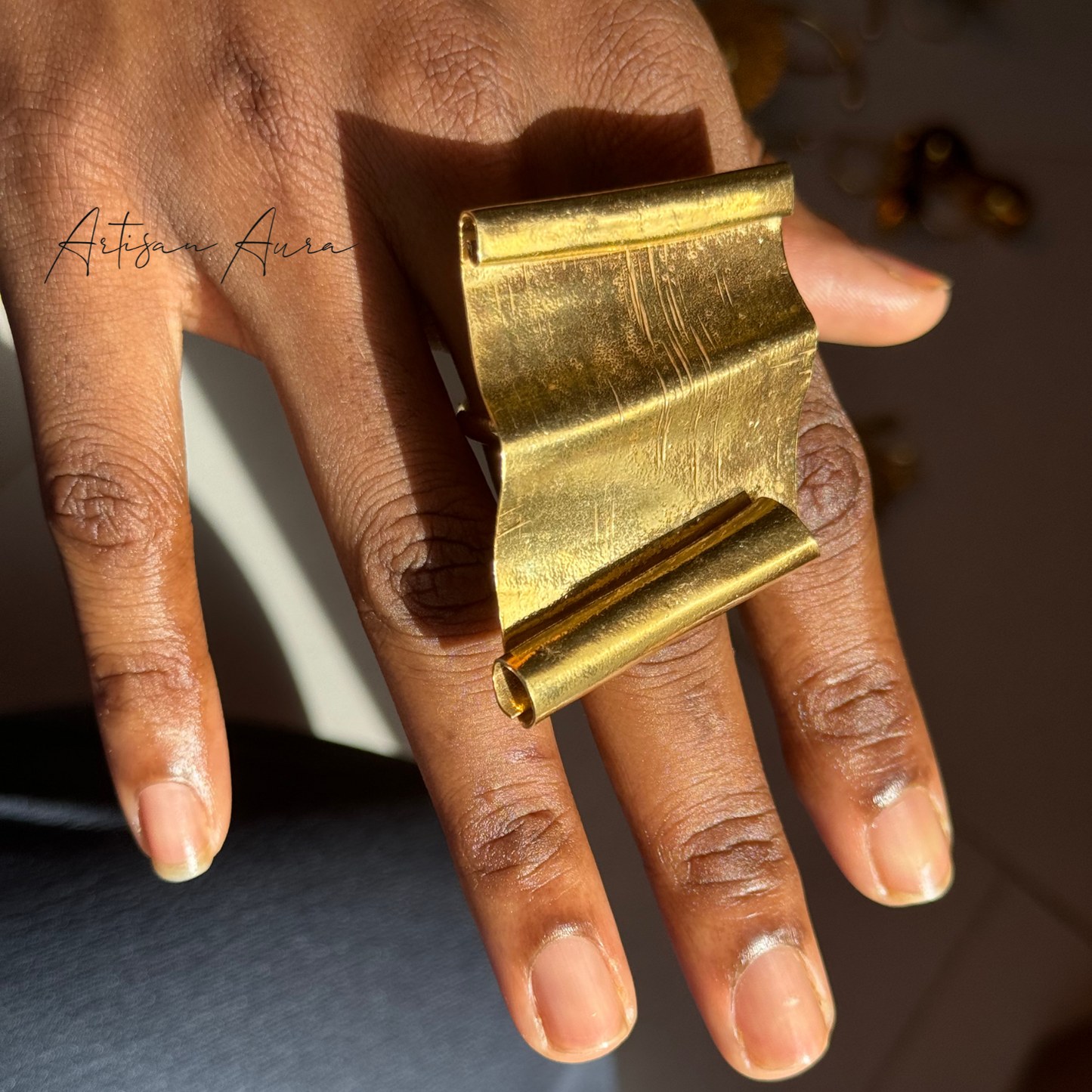 Crumpled Trapezoid Bronze Ring