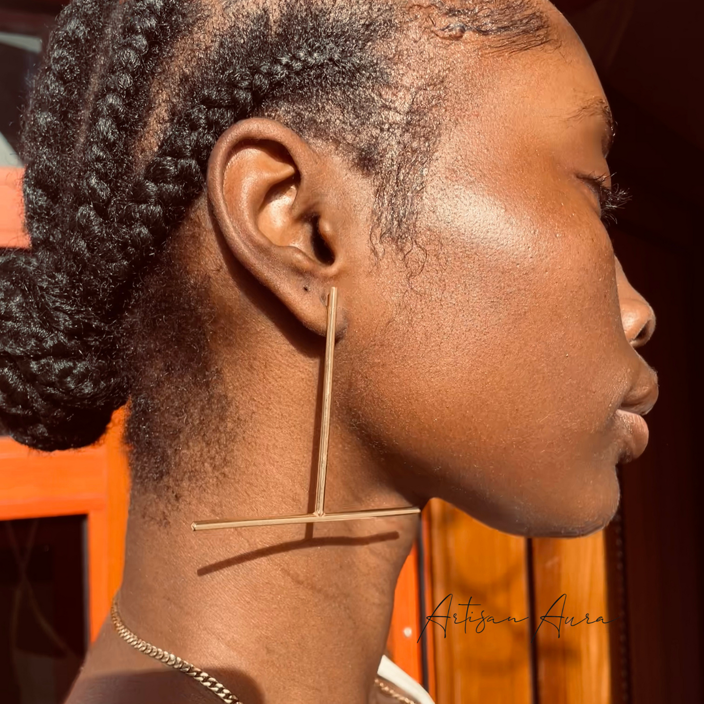 Long Inverted T Bronze Earrings